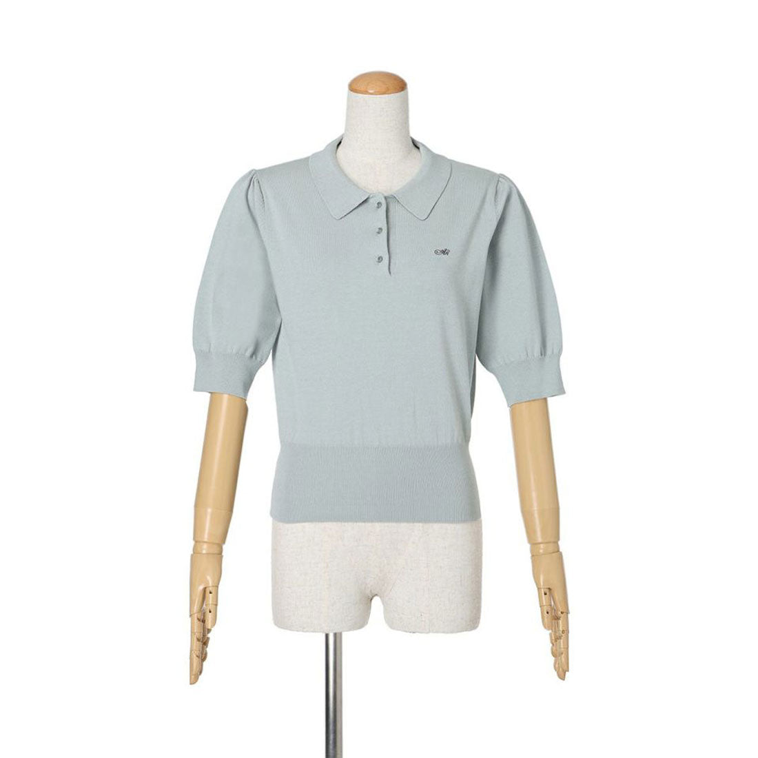 アンアナザーアンジェラス an another angelus 【洗える】ANロゴ刺繍ニットポロ（MINT GRAY） MINT GRAY
