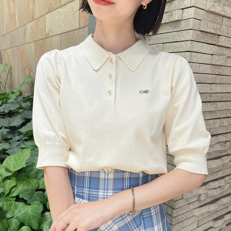 アンアナザーアンジェラス an another angelus 【洗える】ANロゴ刺繍ニットポロ （IVORY） IVORY