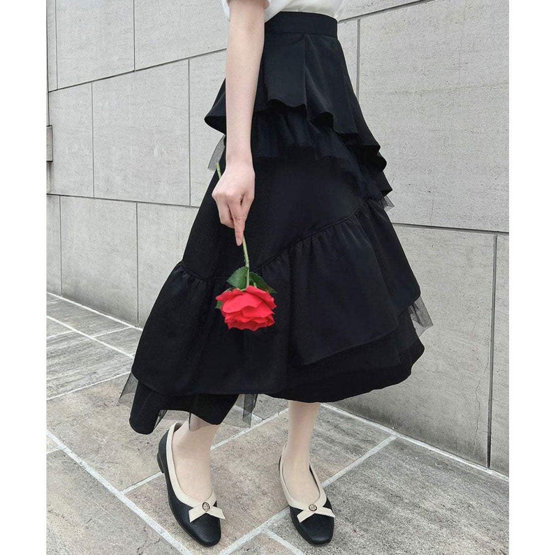 アンアナザーアンジェラス an another angelus チュールレイヤードラッフルスカート【洗える】 （BLACK） BLACK