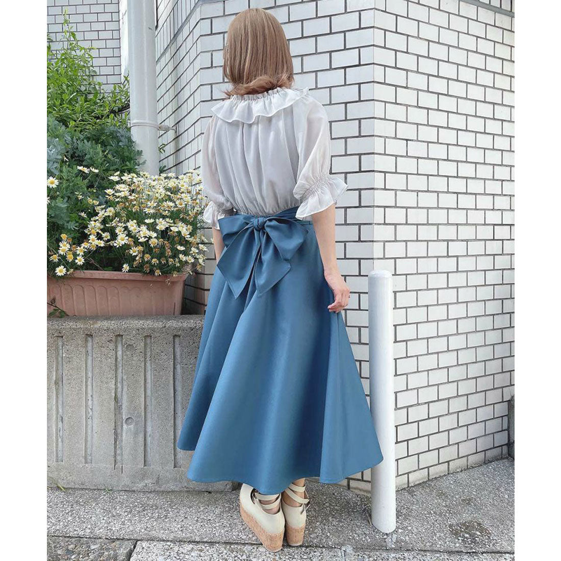 アンアナザーアンジェラス an another angelus ブーケ刺繍オフショルブラウス【洗える】 （BLUE GRAY） BLUE GRAY