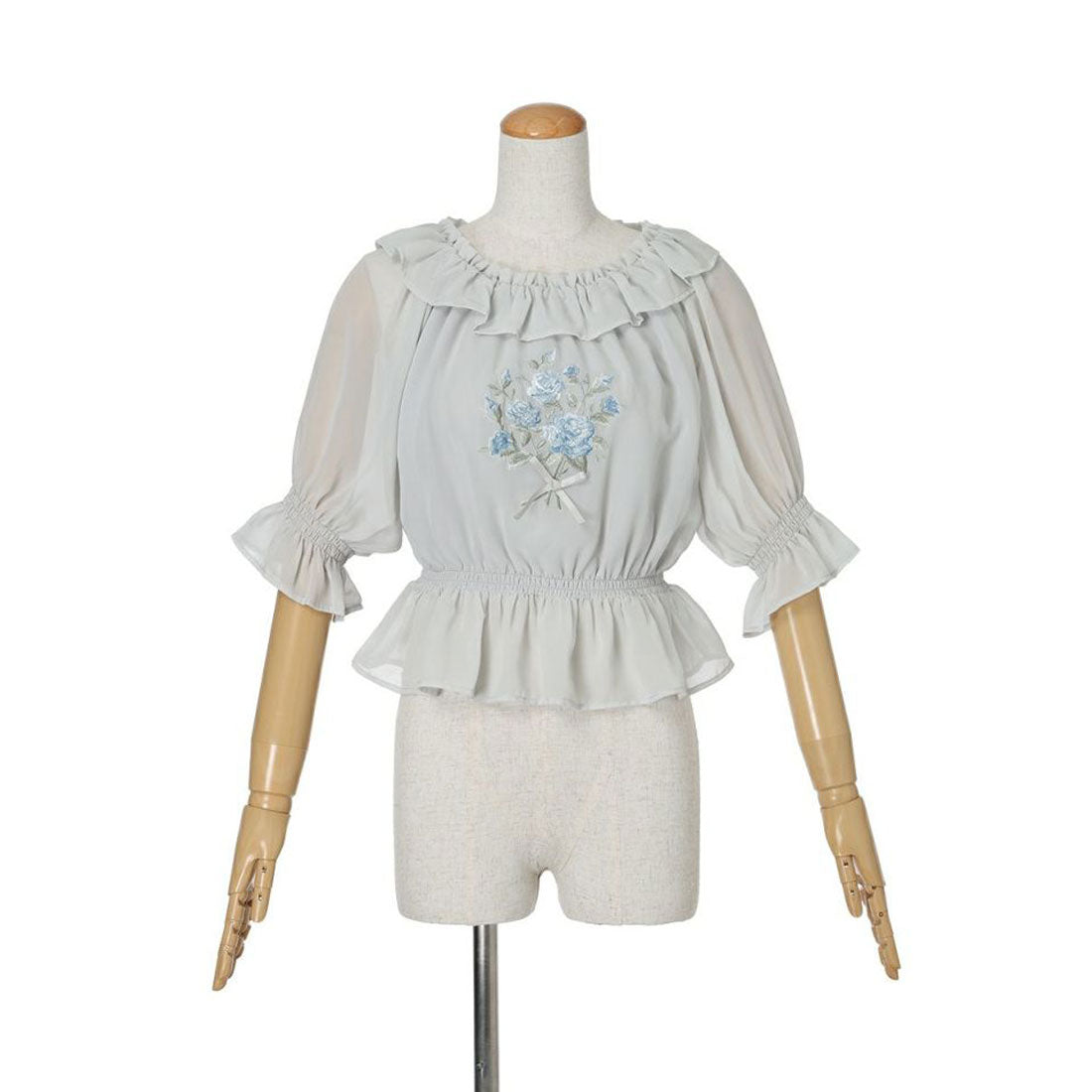 アンアナザーアンジェラス an another angelus ブーケ刺繍オフショルブラウス【洗える】 （BLUE GRAY） BLUE GRAY