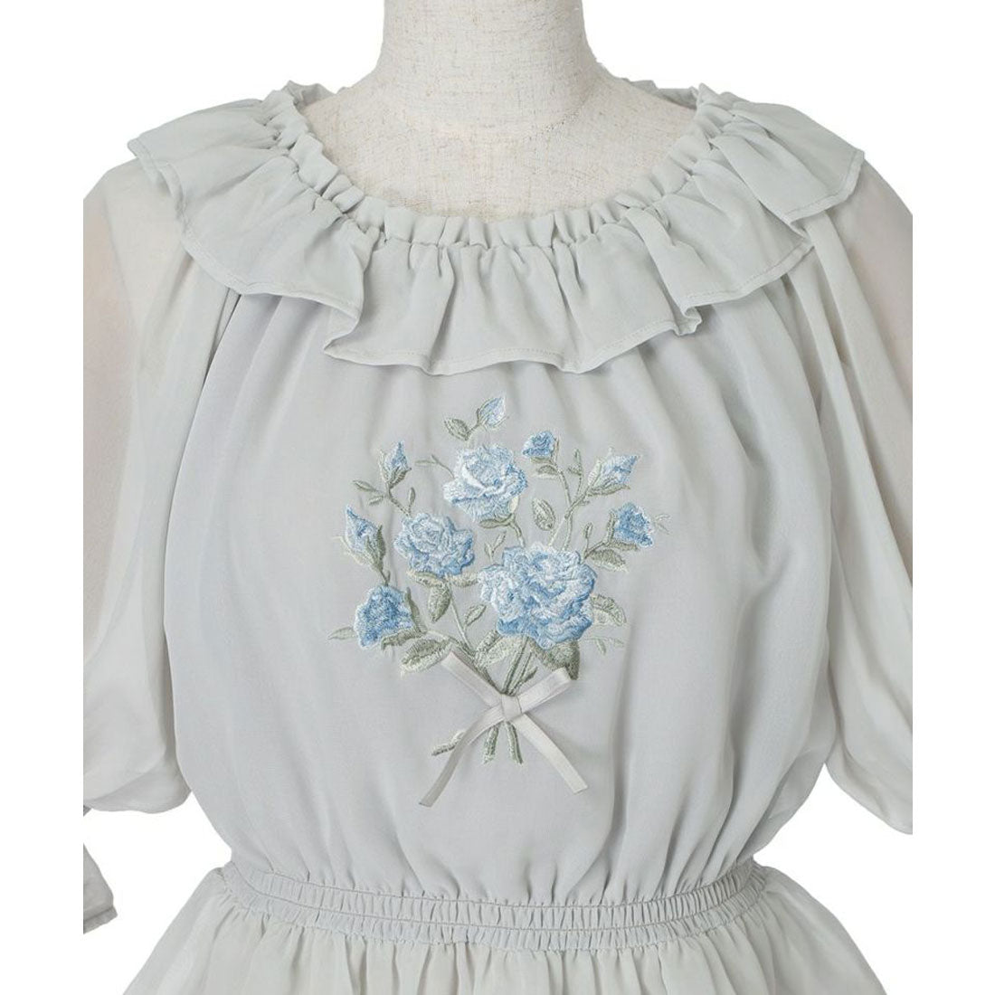 アンアナザーアンジェラス an another angelus ブーケ刺繍オフショルブラウス【洗える】 （BLUE GRAY） BLUE GRAY