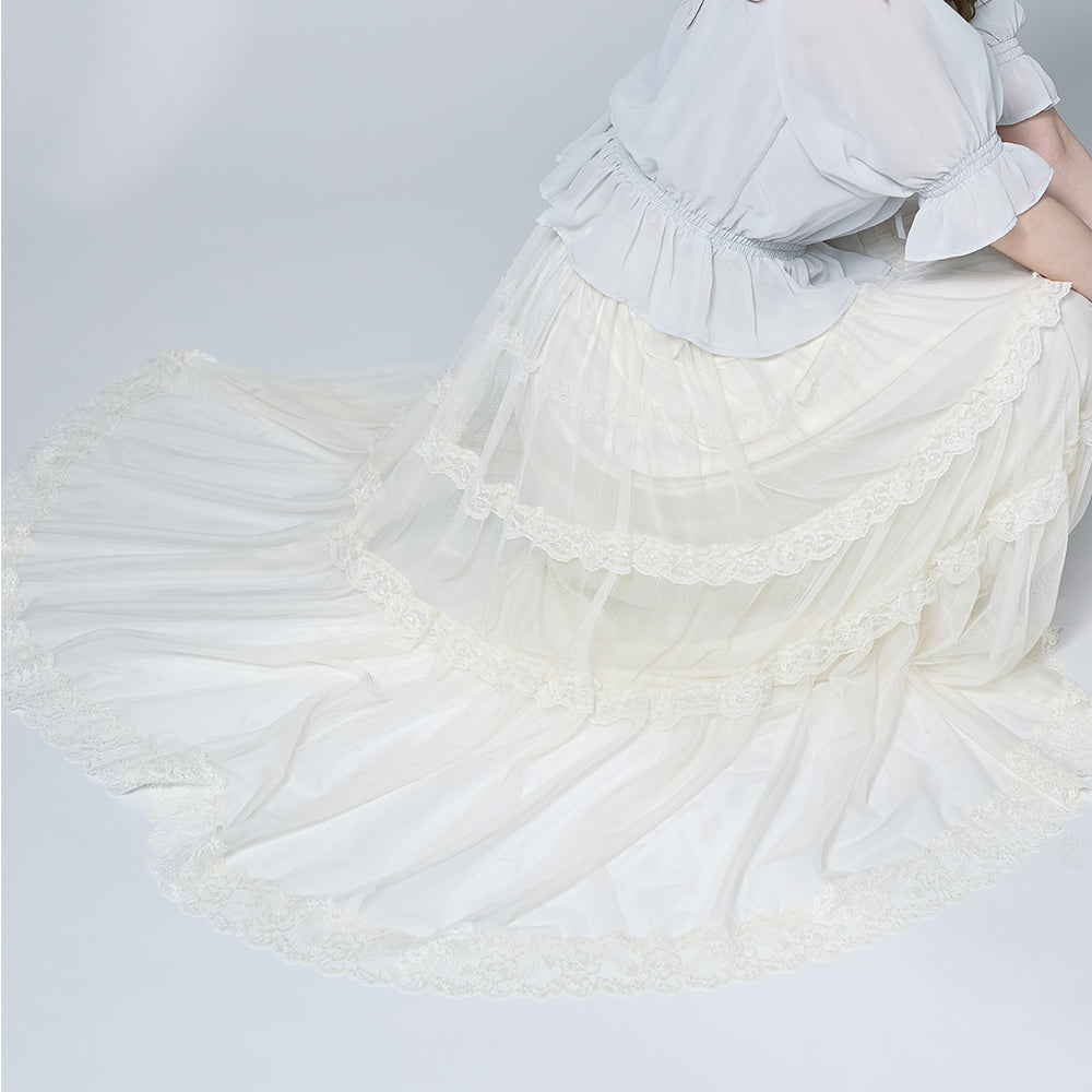 アンアナザーアンジェラス an another angelus 【洗える】レースフリルチュールスカート （OFF WHITE） OFF WHITE