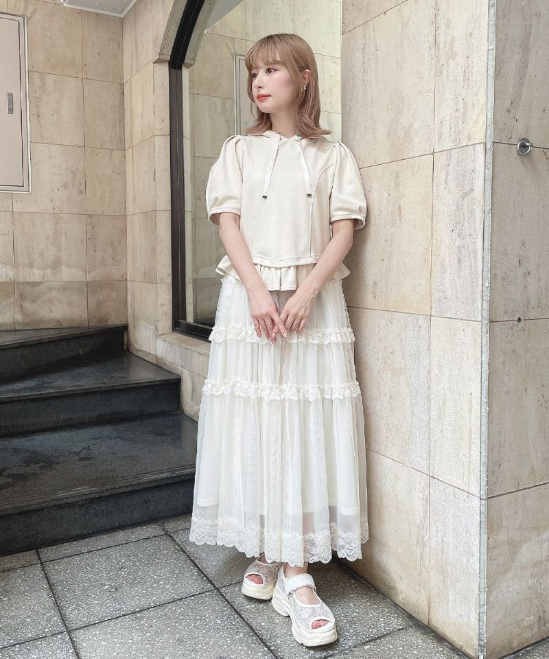 アンアナザーアンジェラス an another angelus 【洗える】レースフリルチュールスカート （OFF WHITE） OFF WHITE