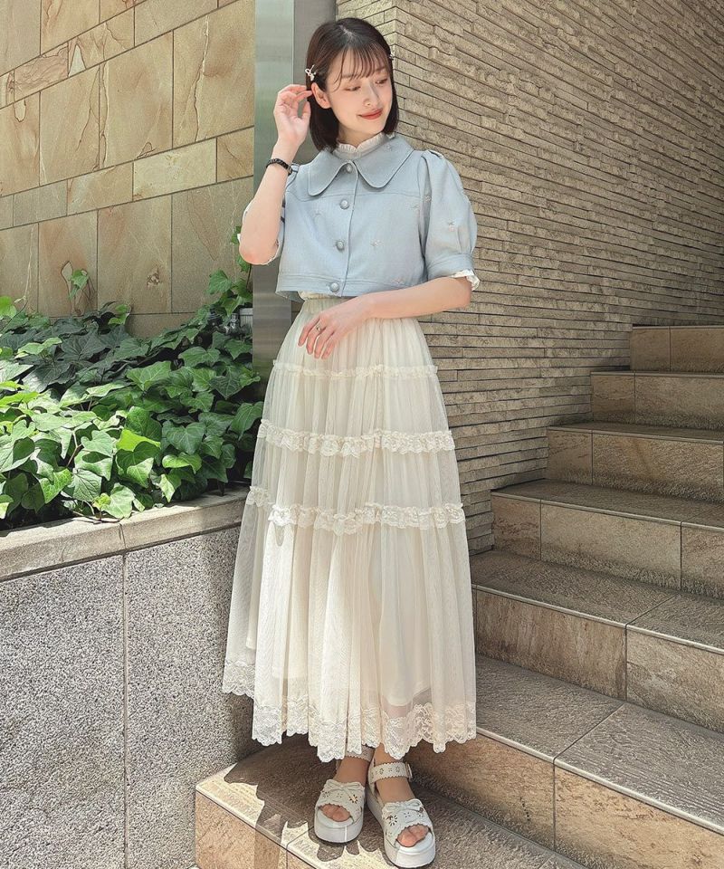 アンアナザーアンジェラス an another angelus 【洗える】レースフリルチュールスカート （OFF WHITE） OFF WHITE