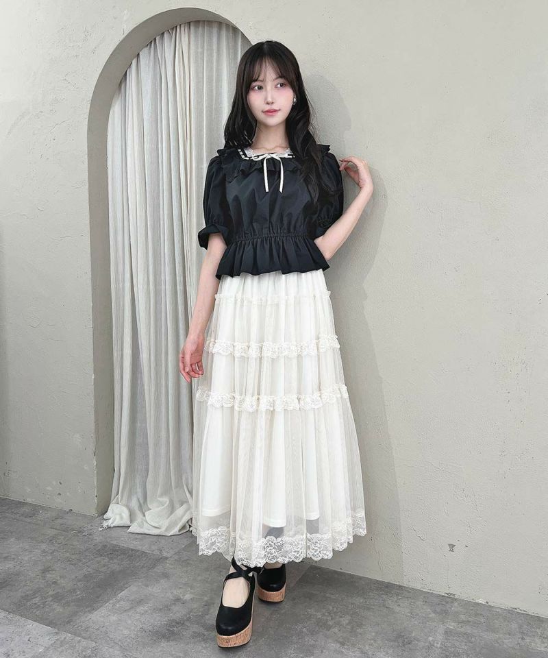 アンアナザーアンジェラス an another angelus 【洗える】レースフリルチュールスカート （OFF WHITE） OFF WHITE