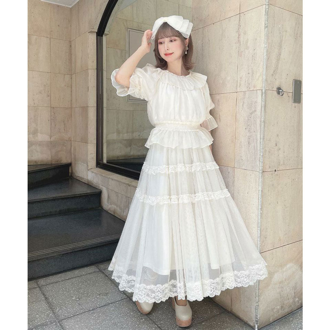 アンアナザーアンジェラス an another angelus 【洗える】レースフリルチュールスカート （OFF WHITE） OFF WHITE