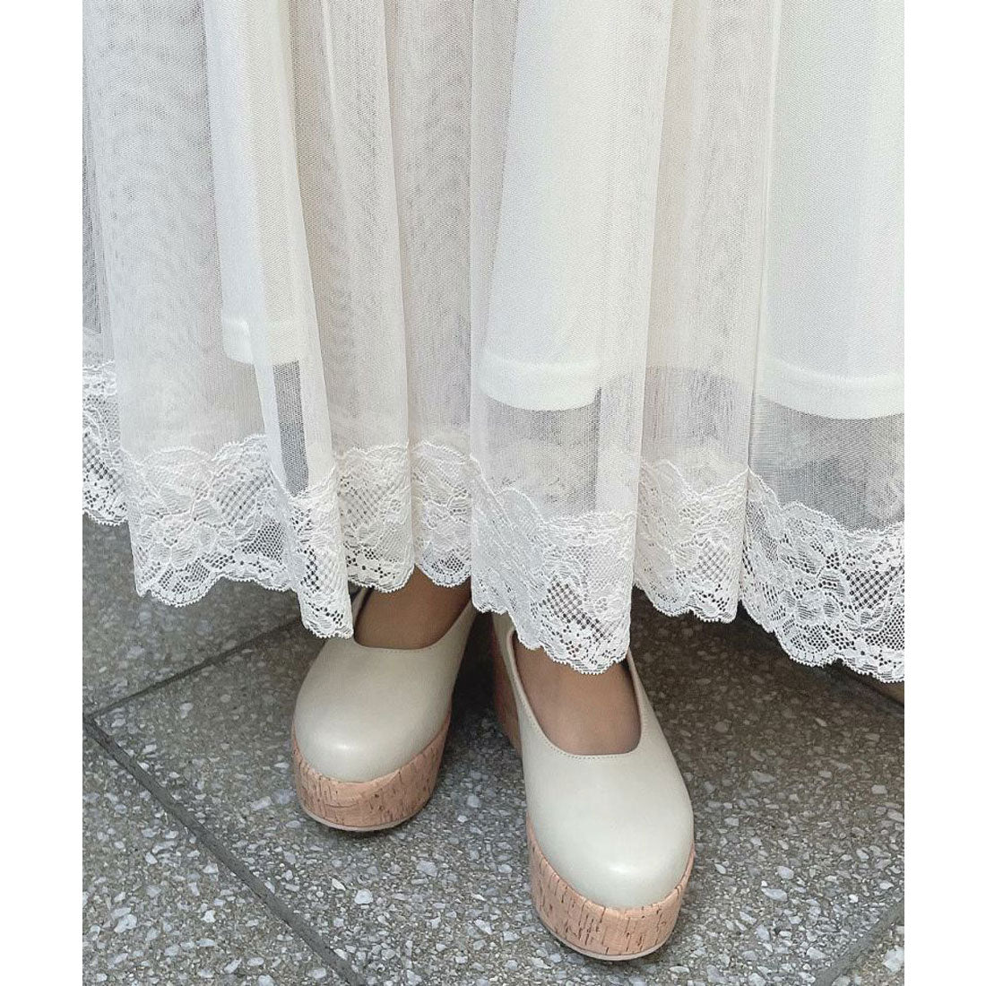 アンアナザーアンジェラス an another angelus 【洗える】レースフリルチュールスカート （OFF WHITE） OFF WHITE
