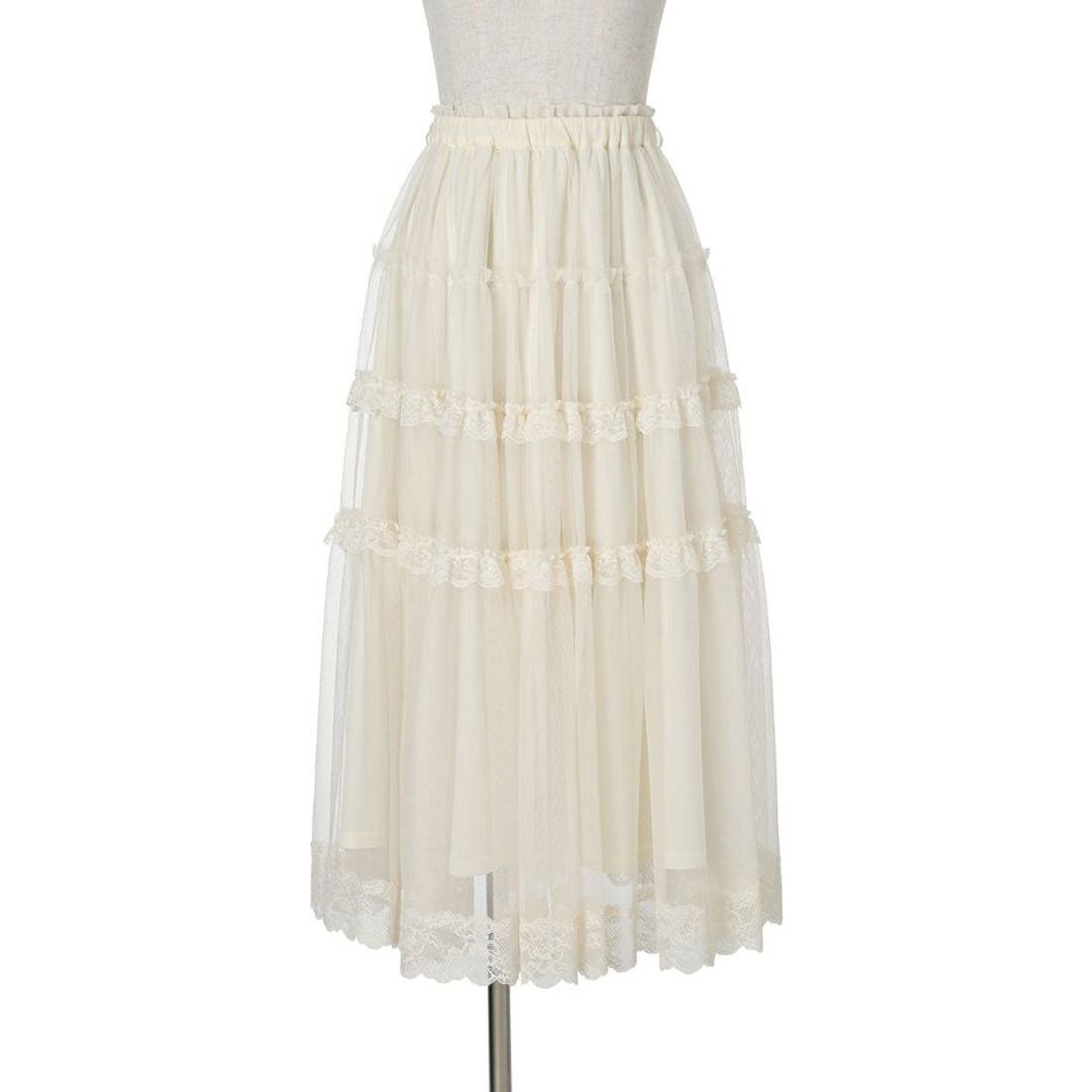 アンアナザーアンジェラス an another angelus 【洗える】レースフリルチュールスカート （OFF WHITE） OFF WHITE