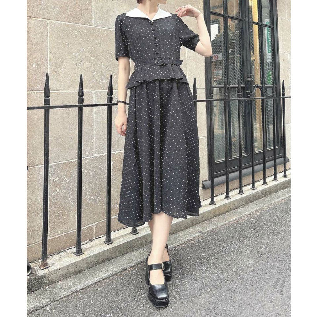 アンアナザーアンジェラス an another angelus クレリックペプラムワンピース （BLACK×WH） BLACK×WH