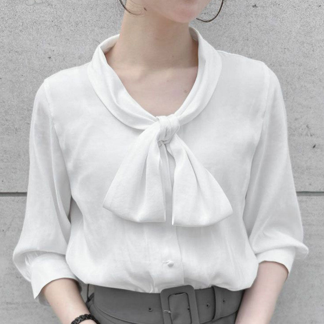 アンアナザーアンジェラス an another angelus 【洗える】ショールカラーボウタイブラウス （OFF WHITE） OFF WHITE