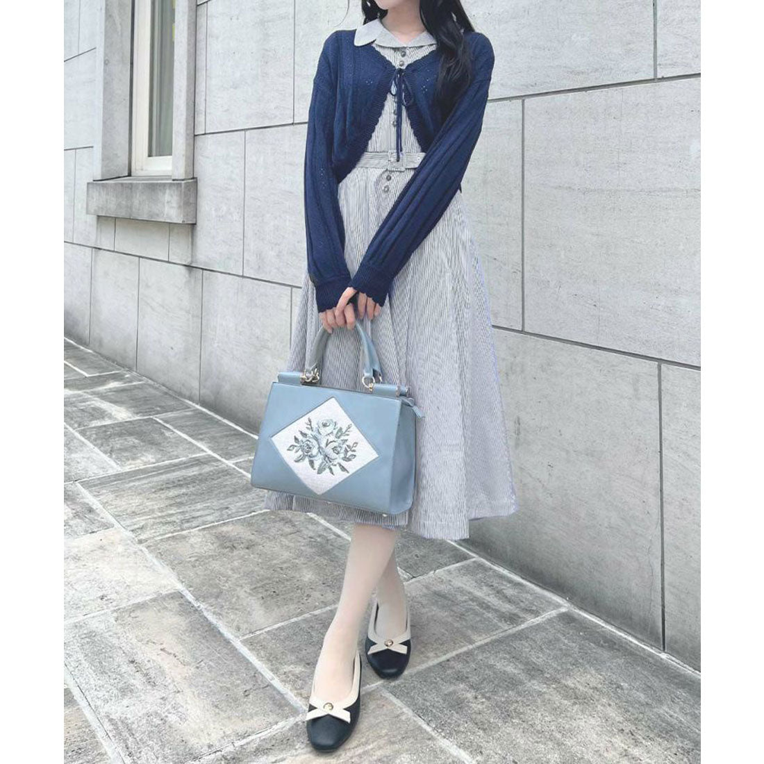 アンアナザーアンジェラス an another angelus 【洗える】レトロ釦使い開衿シャツワンピース （OFF×NAVY） OFF×NAVY