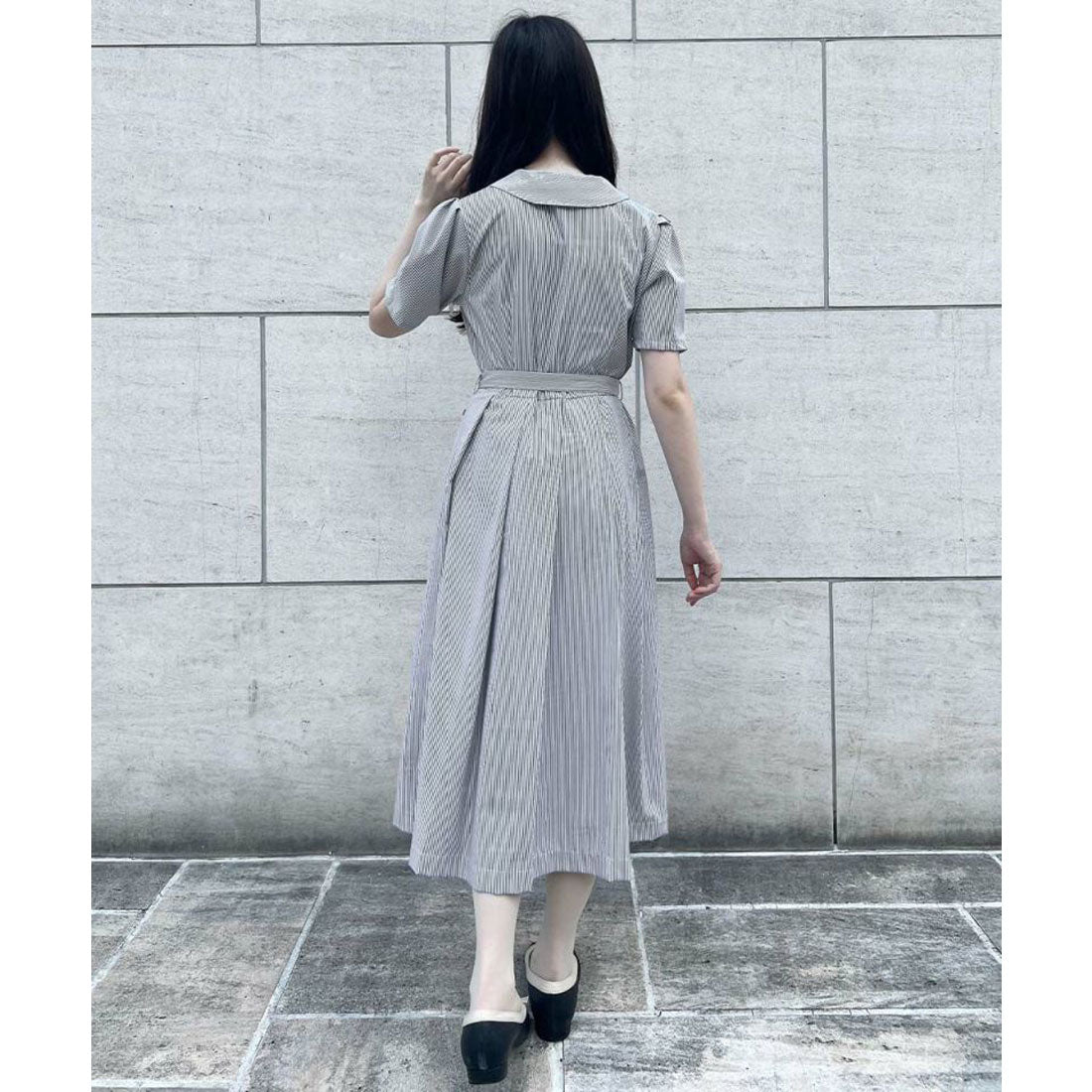 アンアナザーアンジェラス an another angelus 【洗える】レトロ釦使い開衿シャツワンピース （OFF×NAVY） OFF×NAVY