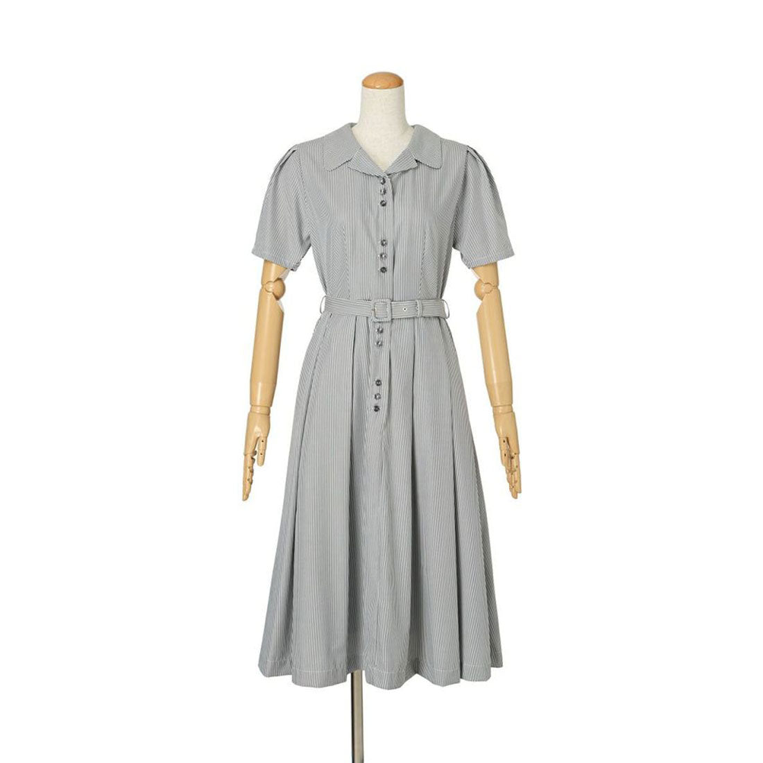 アンアナザーアンジェラス an another angelus 【洗える】レトロ釦使い開衿シャツワンピース （OFF×NAVY） OFF×NAVY