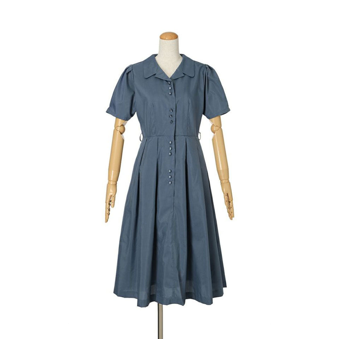 アンアナザーアンジェラス an another angelus 【洗える】レトロ釦使い開衿シャツワンピース （OFF×NAVY） OFF×NAVY