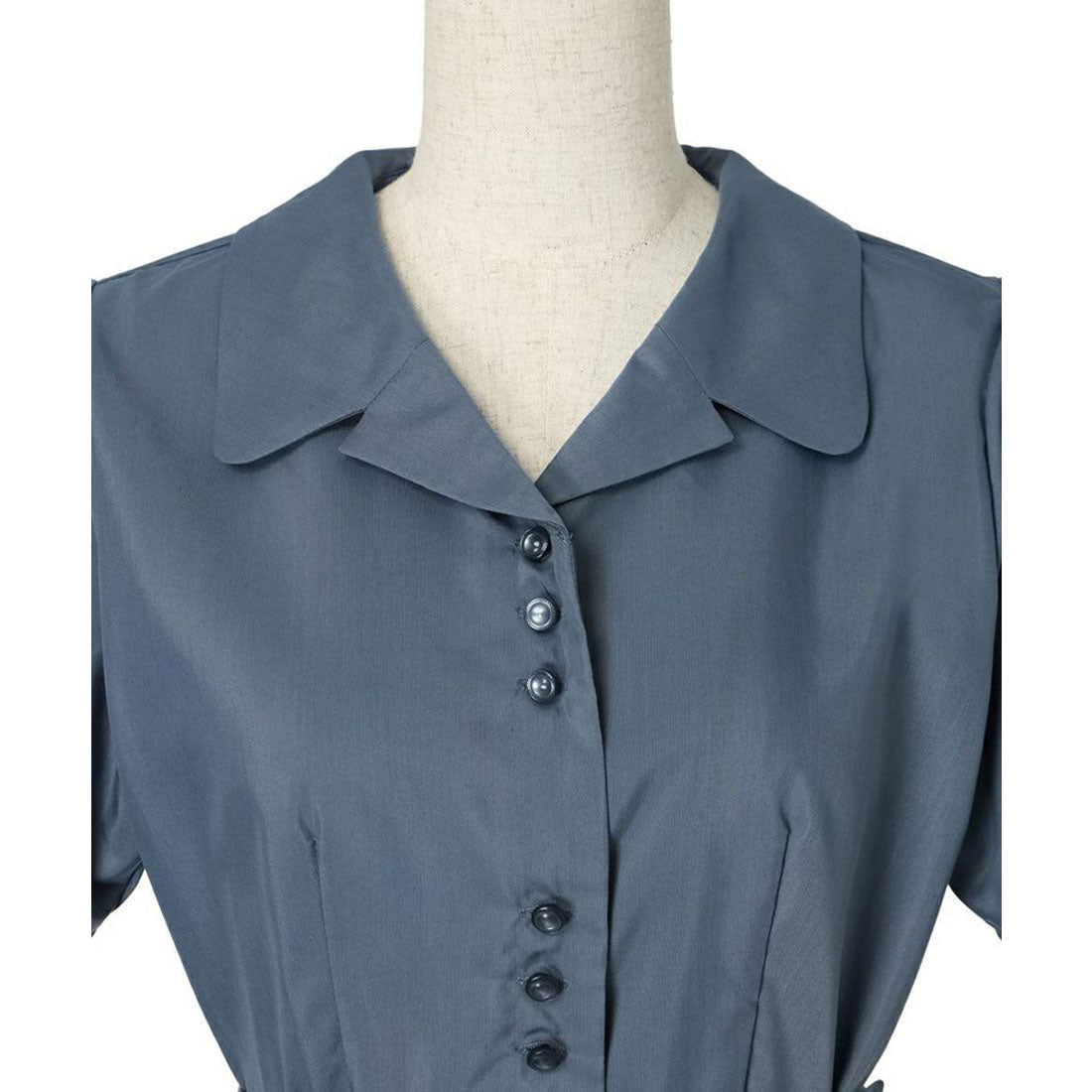 アンアナザーアンジェラス an another angelus 【洗える】レトロ釦使い開衿シャツワンピース （OFF×NAVY） OFF×NAVY