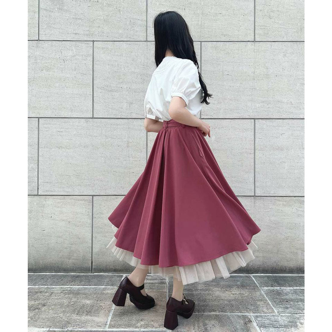 アンアナザーアンジェラス an another angelus 【洗える・接触冷感】パニエサーキュラースカート （DARK PINK） DARK PINK