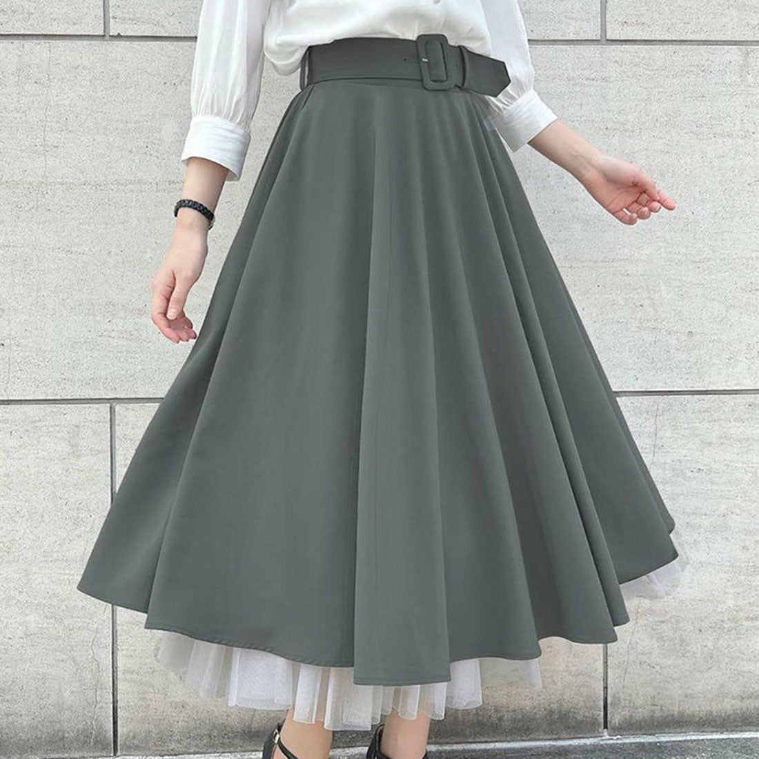 アンアナザーアンジェラス an another angelus 【洗える・接触冷感】パニエサーキュラースカート （MINT GRAY） MINT GRAY