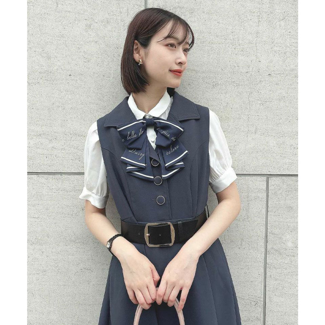 アンアナザーアンジェラス an another angelus 【洗える】ベルト付き開衿ジレワンピース （GRAY） GRAY