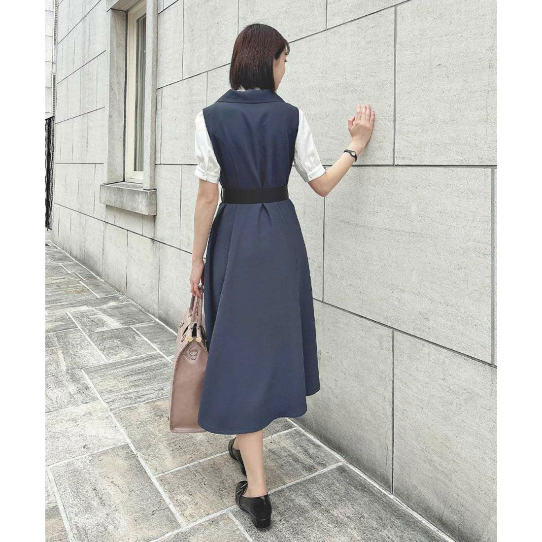 アンアナザーアンジェラス an another angelus 【洗える】ベルト付き開衿ジレワンピース （GRAY） GRAY