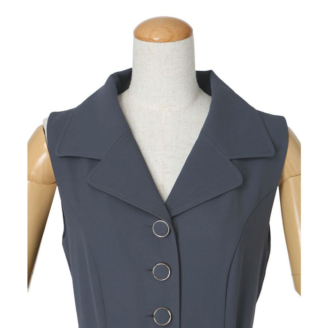 アンアナザーアンジェラス an another angelus 【洗える】ベルト付き開衿ジレワンピース （GRAY） GRAY