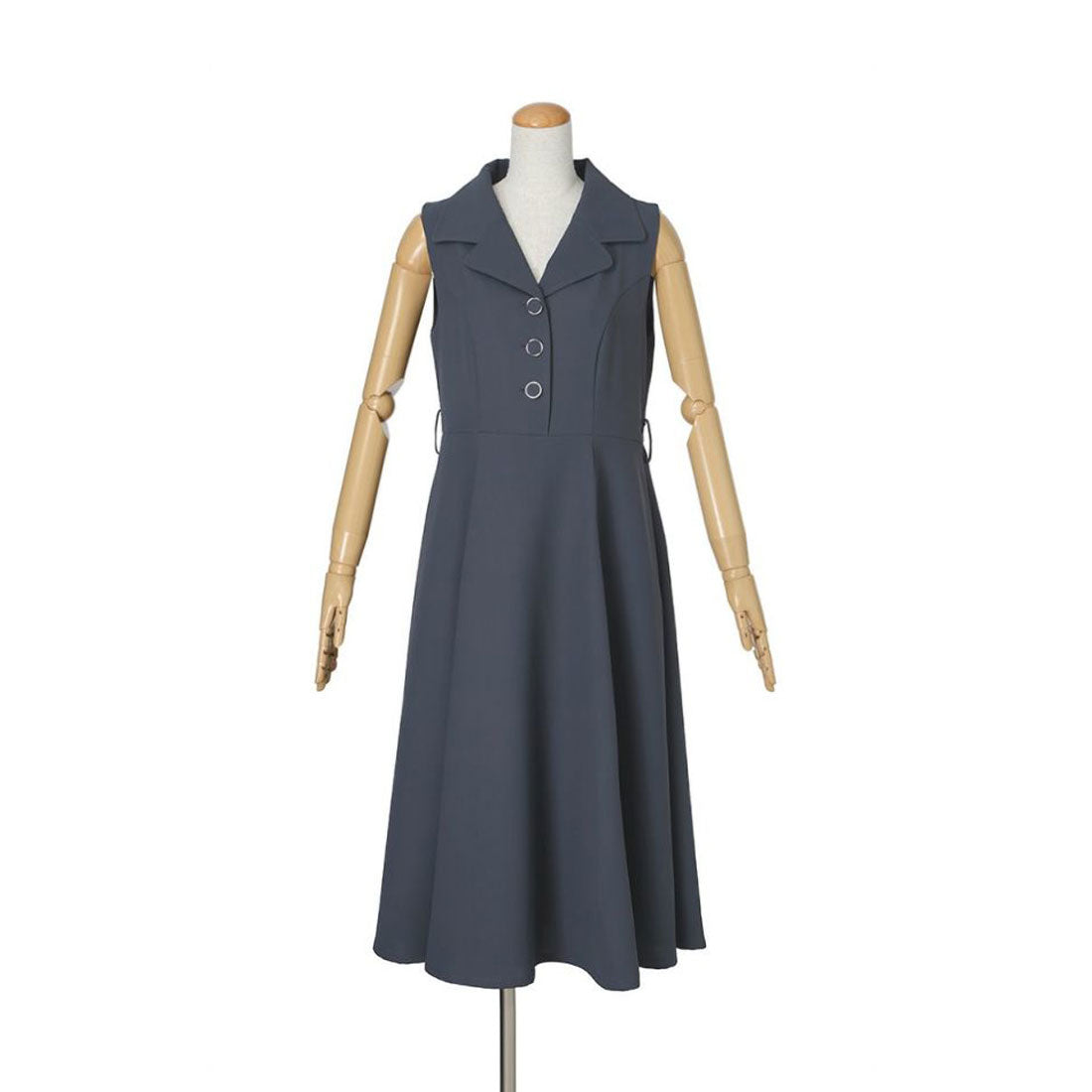 アンアナザーアンジェラス an another angelus 【洗える】ベルト付き開衿ジレワンピース （GRAY） GRAY