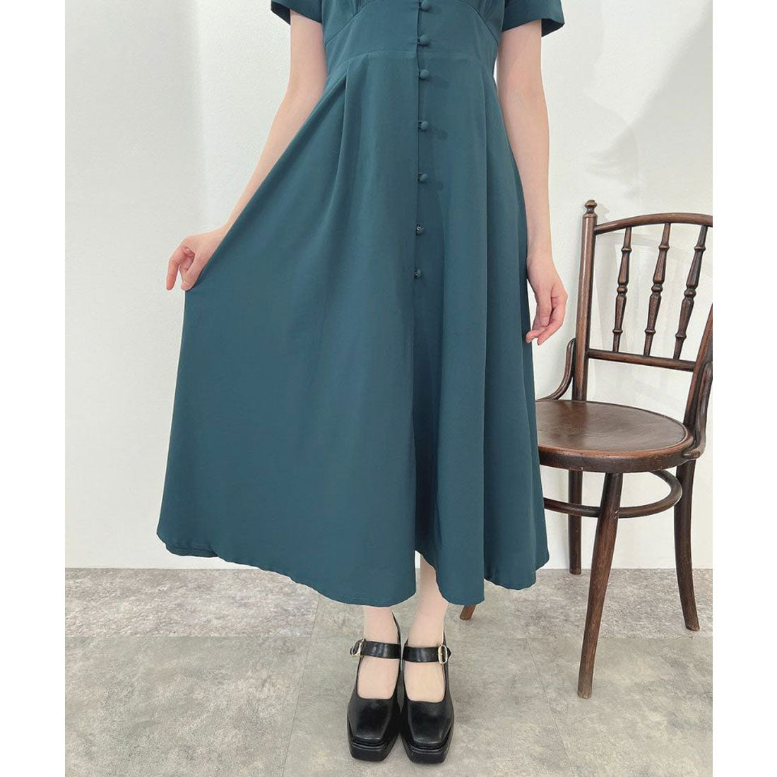 アンアナザーアンジェラス an another angelus 【洗える】ローズ刺繍衿ワンピース （BLUE GREEN） BLUE GREEN