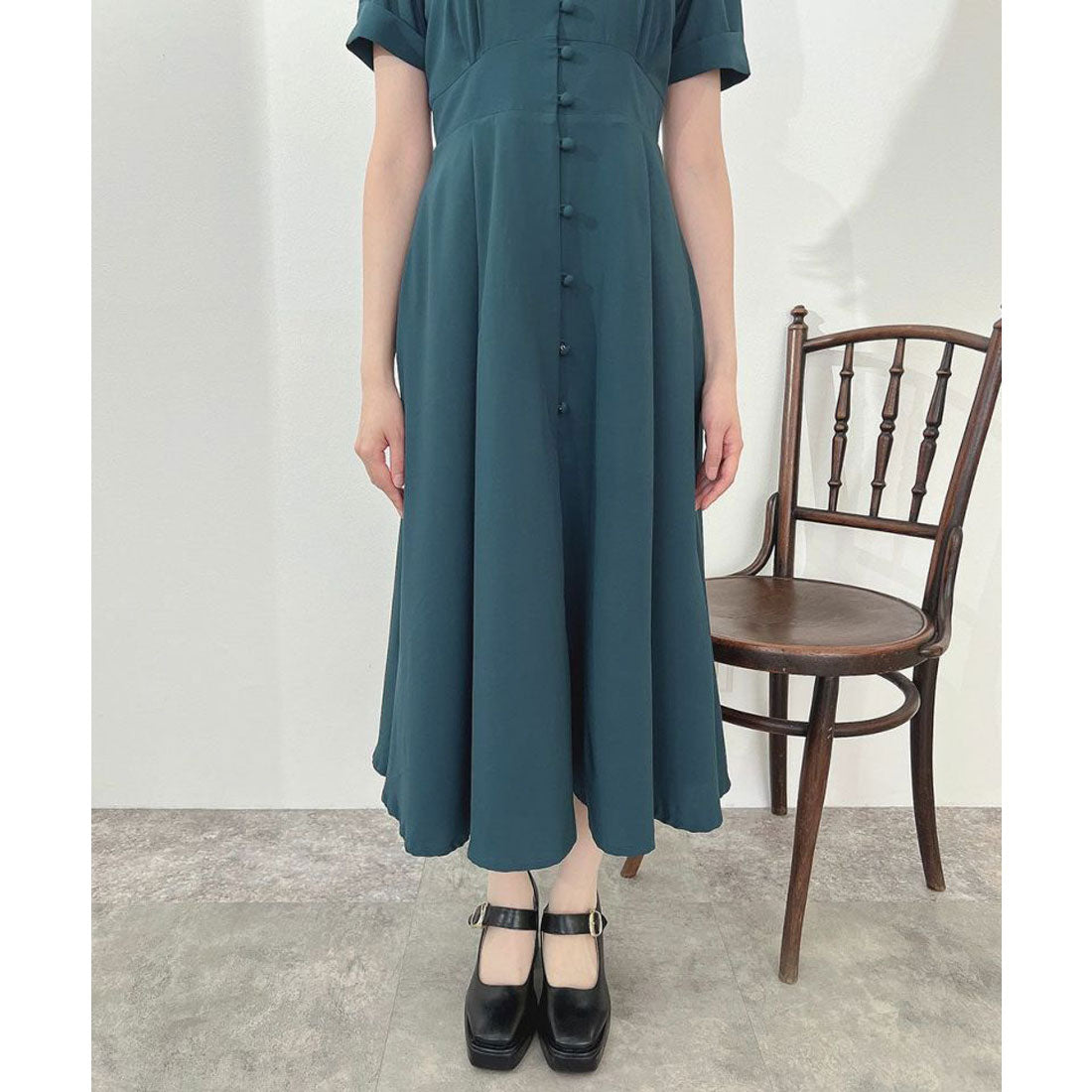 アンアナザーアンジェラス an another angelus 【洗える】ローズ刺繍衿ワンピース （BLUE GREEN） BLUE GREEN
