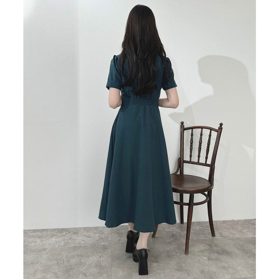 アンアナザーアンジェラス an another angelus 【洗える】ローズ刺繍衿ワンピース （BLUE GREEN） BLUE GREEN