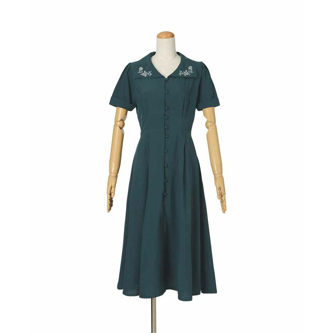 アンアナザーアンジェラス an another angelus 【洗える】ローズ刺繍衿ワンピース （BLUE GREEN） BLUE GREEN