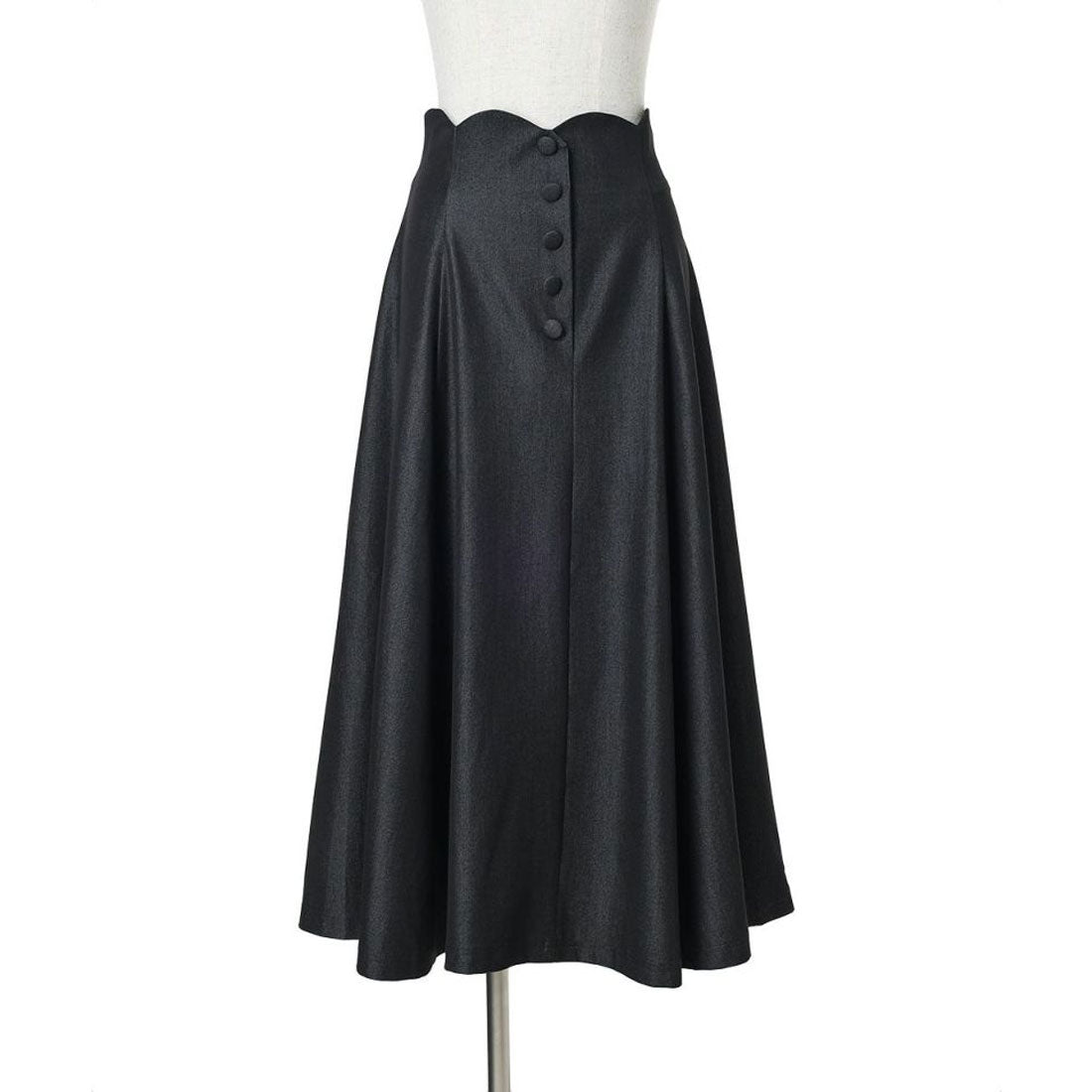 アンアナザーアンジェラス an another angelus 【洗える】ハイウエストスカラップデニムライクフレアースカート （BLACK） BLACK