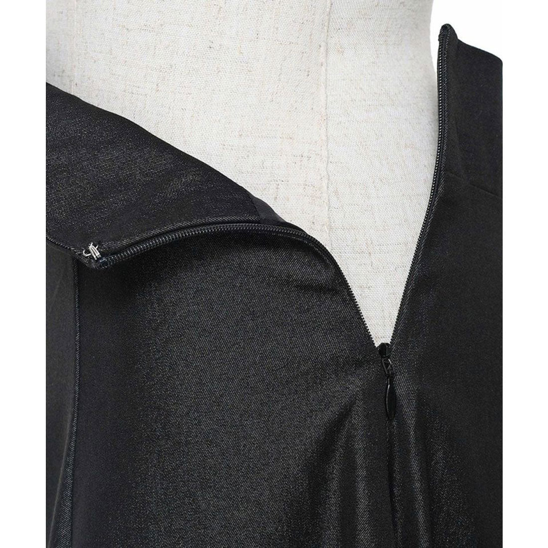 アンアナザーアンジェラス an another angelus 【洗える】ハイウエストスカラップデニムライクフレアースカート （BLACK） BLACK