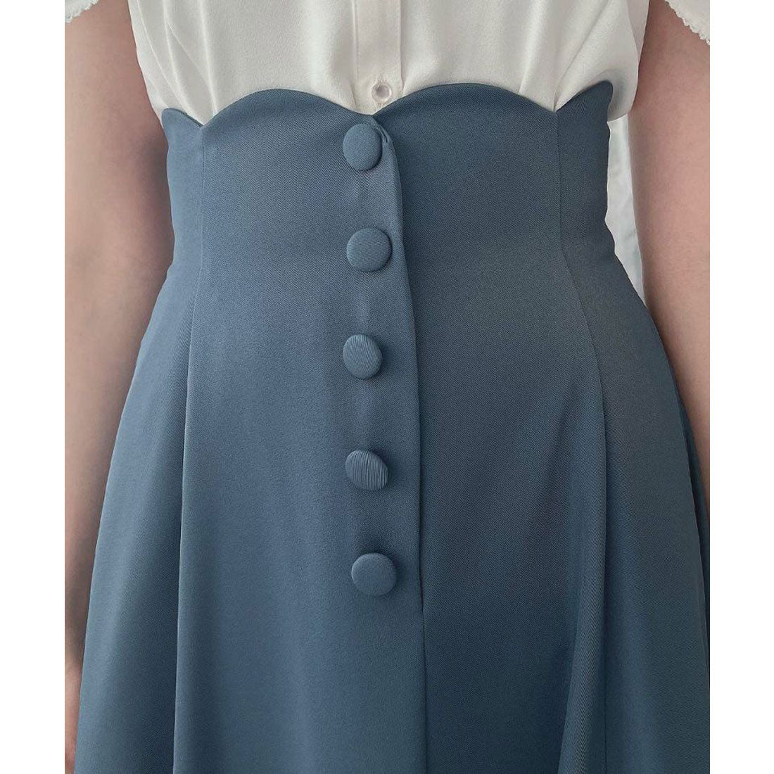 アンアナザーアンジェラス an another angelus 【洗える】ハイウエストスカラップフレアースカート （BLUE） BLUE