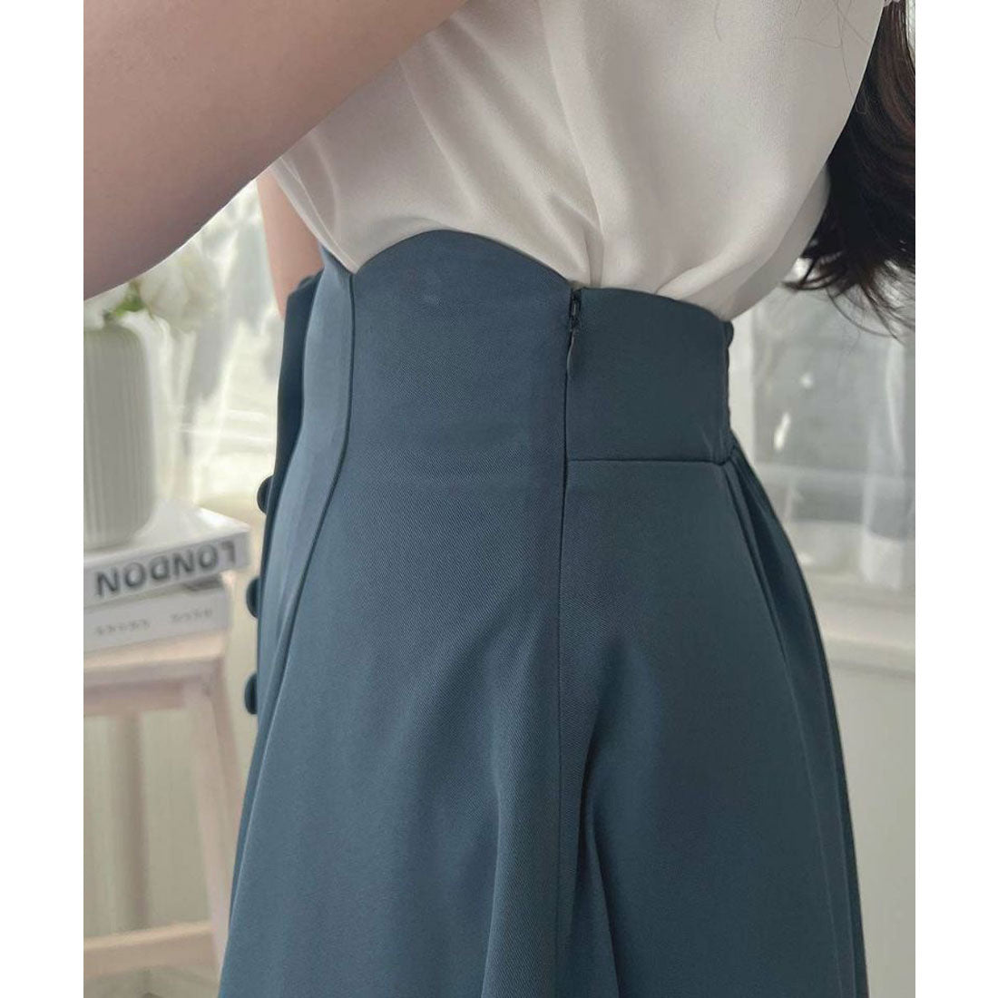 アンアナザーアンジェラス an another angelus 【洗える】ハイウエストスカラップフレアースカート （BLUE） BLUE