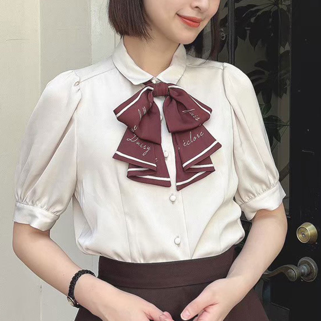 アンアナザーアンジェラス an another angelus 【洗える】スカーフ風ラッフルリボンタイ付きブラウス （L/BEIGE） L/BEIGE