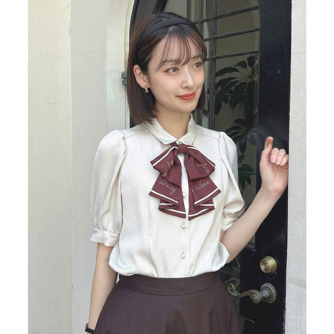 アンアナザーアンジェラス an another angelus 【洗える】スカーフ風ラッフルリボンタイ付きブラウス （L/BEIGE） L/BEIGE