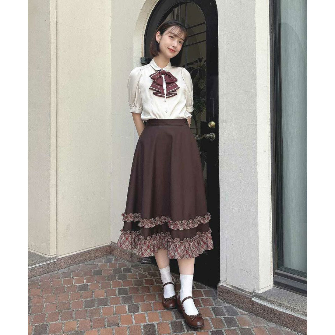 アンアナザーアンジェラス an another angelus 【洗える】スカーフ風ラッフルリボンタイ付きブラウス （L/BEIGE） L/BEIGE