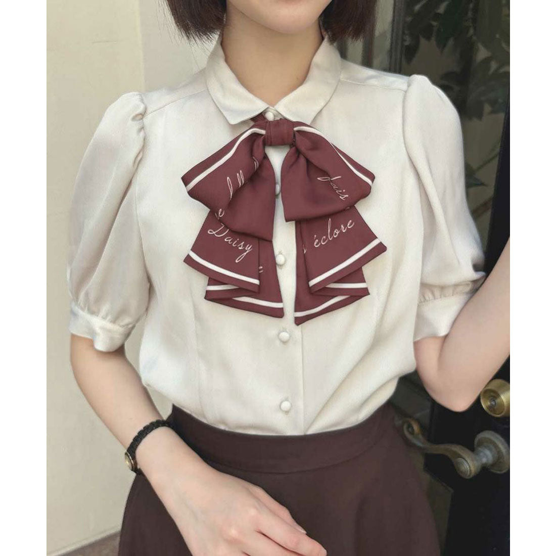 アンアナザーアンジェラス an another angelus 【洗える】スカーフ風ラッフルリボンタイ付きブラウス （L/BEIGE） L/BEIGE