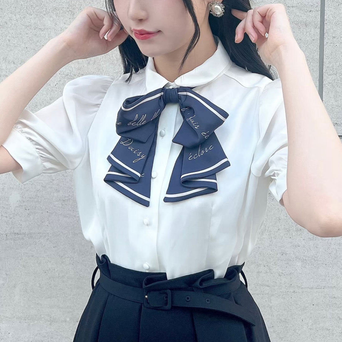 アンアナザーアンジェラス an another angelus 【洗える】スカーフ風ラッフルリボンタイ付きブラウス （OFF WHITE） OFF WHITE