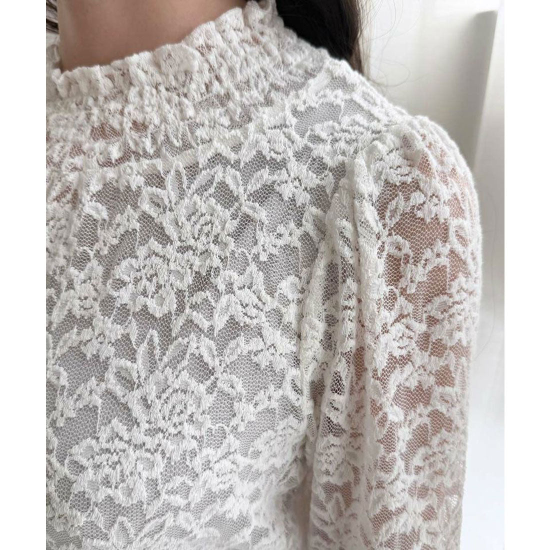 アンアナザーアンジェラス an another angelus 【洗える】ローズレース長袖トップス （OFF WHITE） OFF WHITE