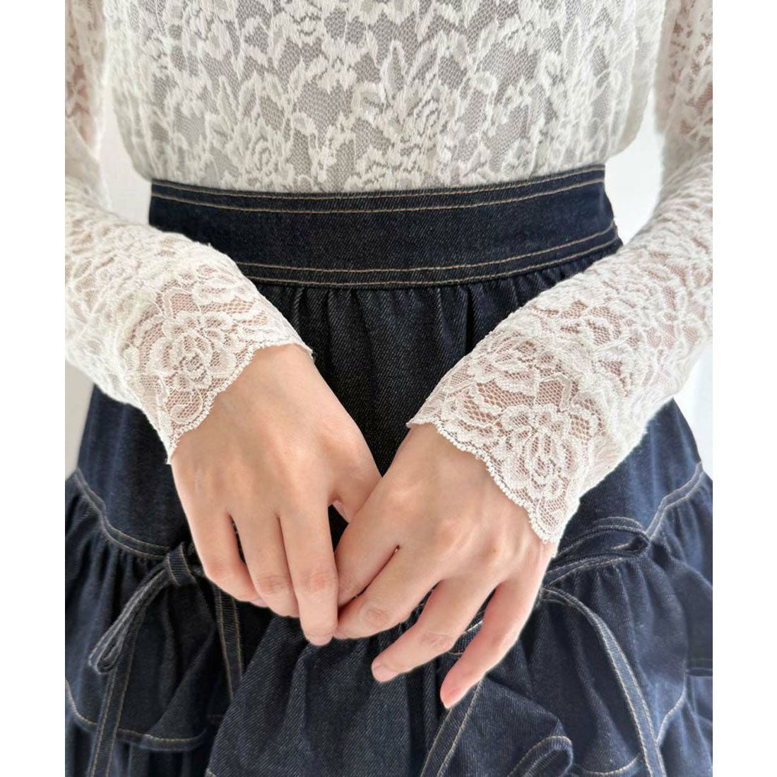 アンアナザーアンジェラス an another angelus 【洗える】ローズレース長袖トップス （OFF WHITE） OFF WHITE