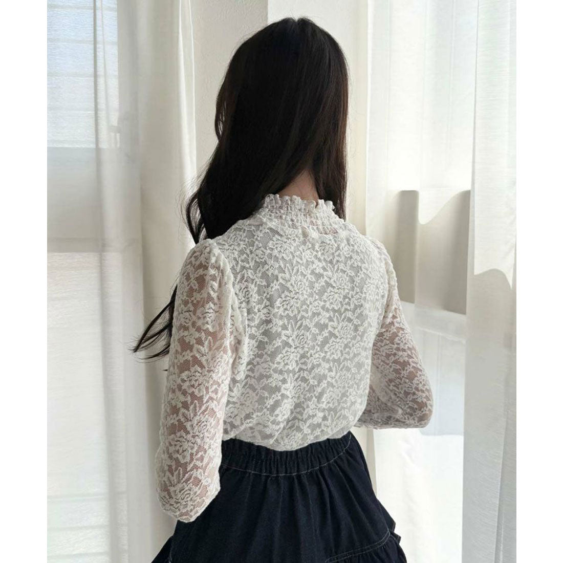 アンアナザーアンジェラス an another angelus 【洗える】ローズレース長袖トップス （OFF WHITE） OFF WHITE