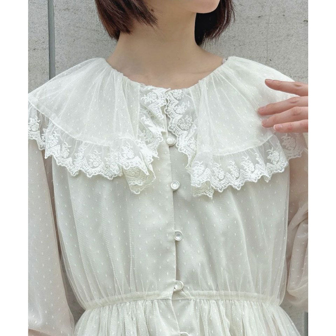 アンアナザーアンジェラス an another angelus 【洗える】レース使いドットチュールブラウス （IVORY） IVORY