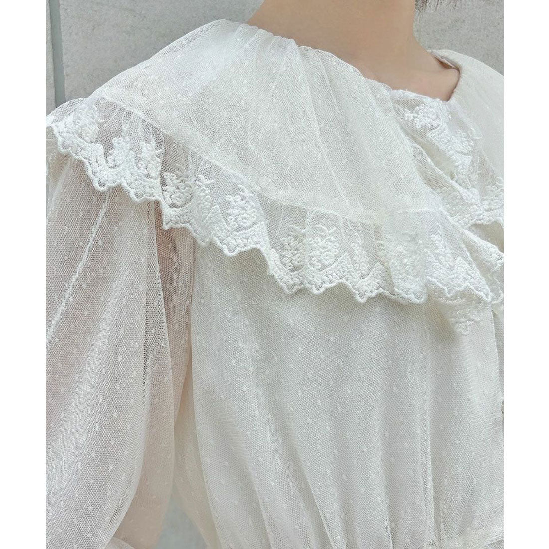 アンアナザーアンジェラス an another angelus 【洗える】レース使いドットチュールブラウス （IVORY） IVORY