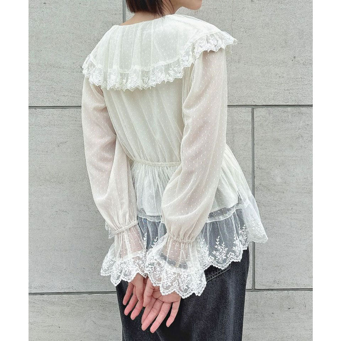 アンアナザーアンジェラス an another angelus 【洗える】レース使いドットチュールブラウス （IVORY） IVORY