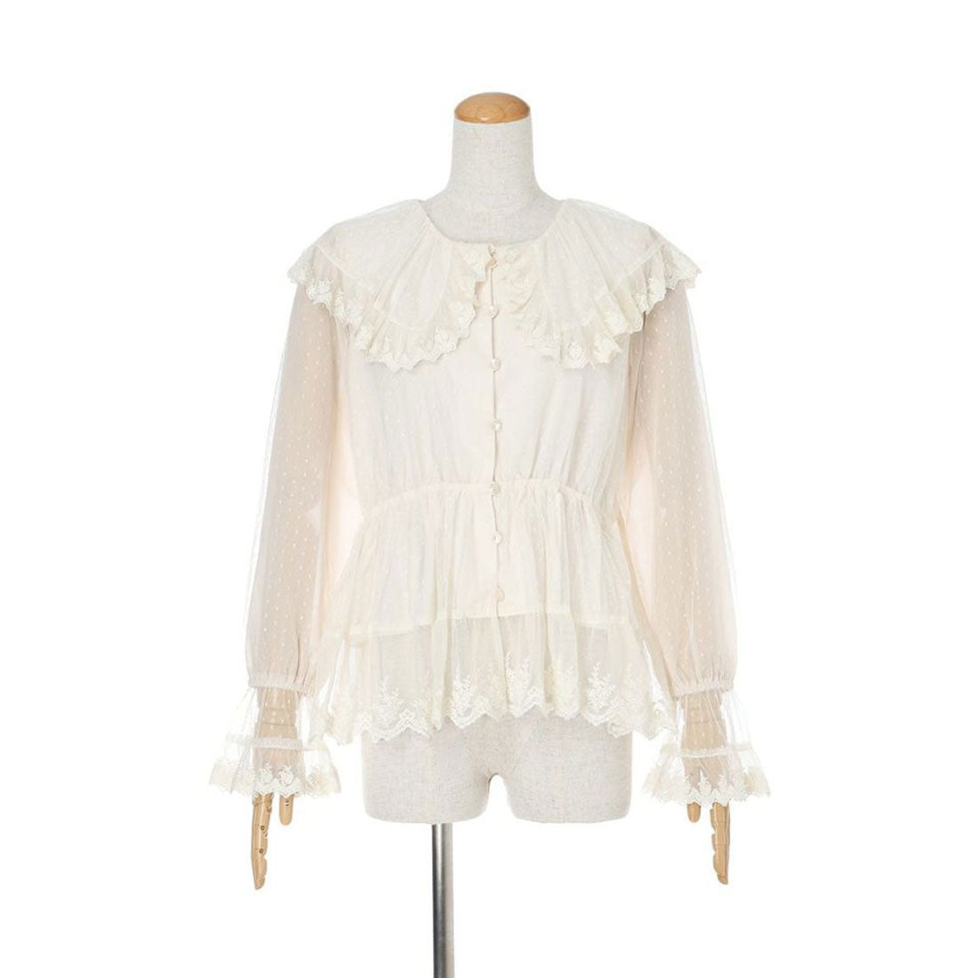 アンアナザーアンジェラス an another angelus 【洗える】レース使いドットチュールブラウス （IVORY） IVORY