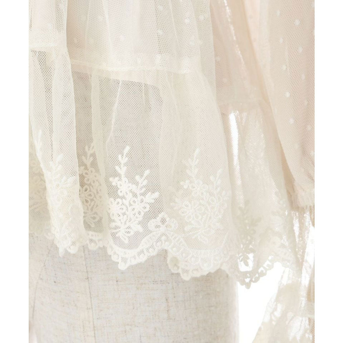 アンアナザーアンジェラス an another angelus 【洗える】レース使いドットチュールブラウス （IVORY） IVORY