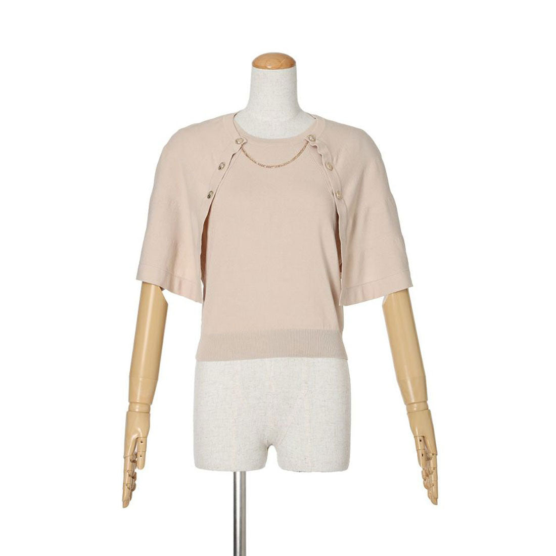 アンアナザーアンジェラス an another angelus 【洗える】チェーン付きダブル釦2wayケープニット （L/BEIGE） L/BEIGE