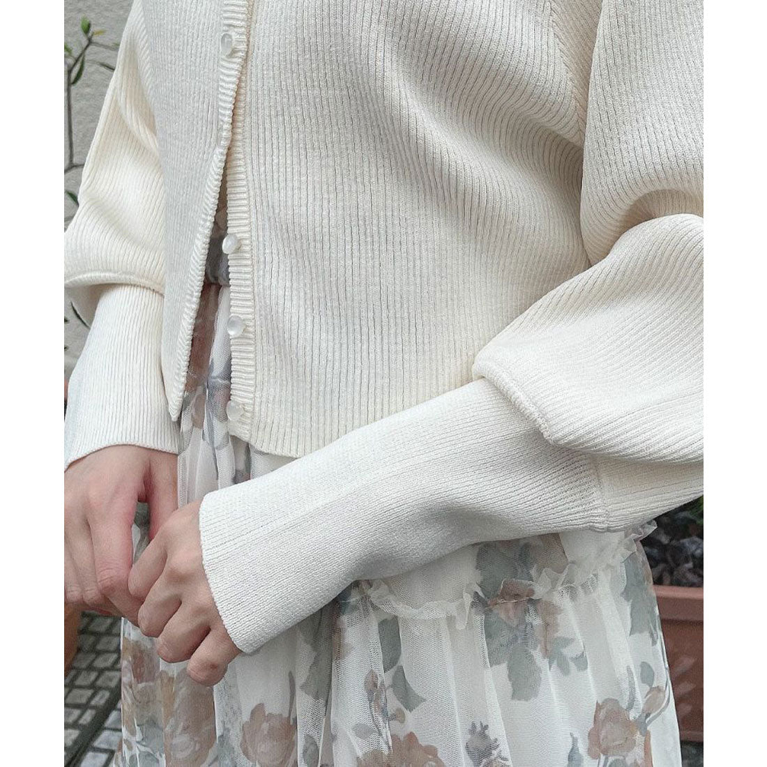 アンアナザーアンジェラス an another angelus 【洗える】ローズ刺繍リブニットカーディガン （OFF WHITE） OFF WHITE