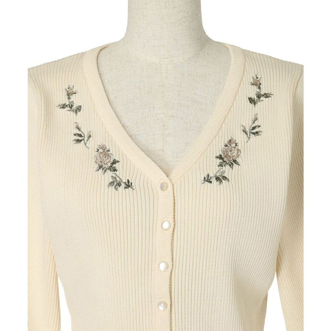 アンアナザーアンジェラス an another angelus 【洗える】ローズ刺繍リブニットカーディガン （OFF WHITE） OFF WHITE